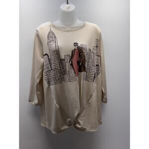 Kiss & Fly City Scape Fashion Theme Rhinestone Long Sleeve Top Women's Size L